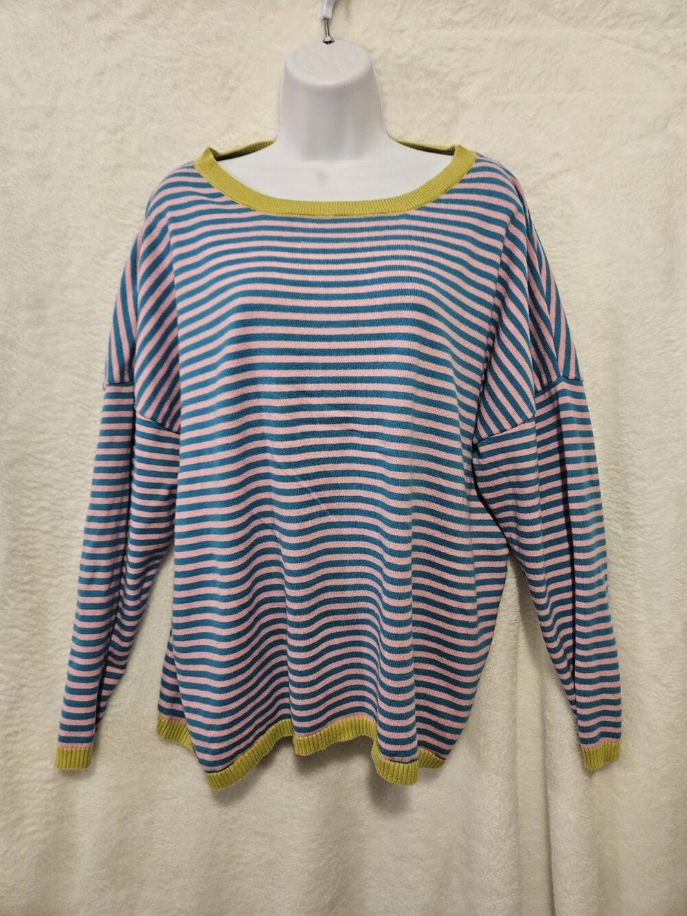 Popsicle Stripe Lightweight Sweater Women XL 100% Cotton Dokotoo Pink Blue Green